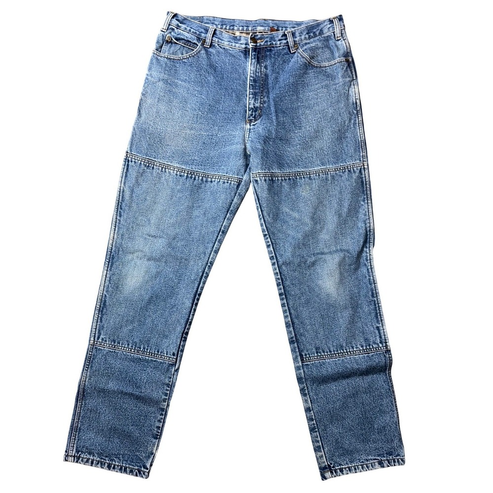 Guide Gear Mens Flannel Lined Work Jeans Blue Denim 36x34 Double Knee Straight